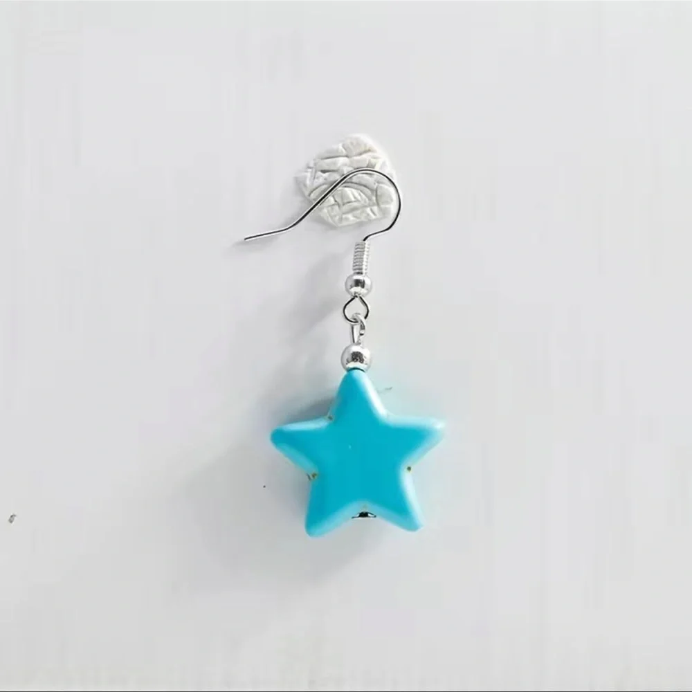 New Handmade S925 Sterling Silver Boheme Natural Turquoise Carved Star Earrings
